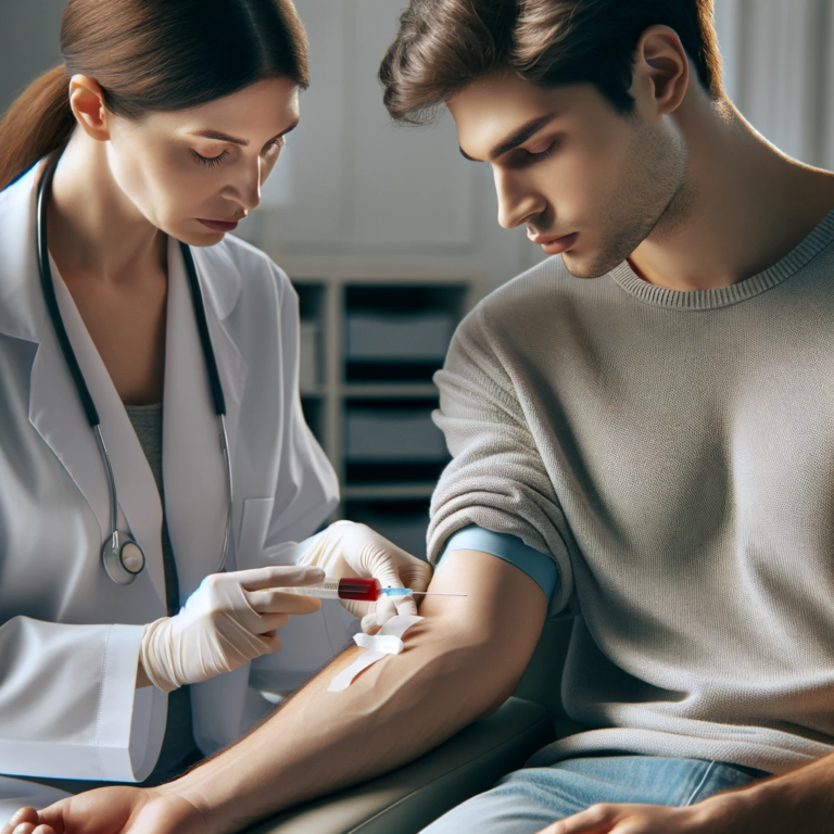 DALL·E-2023-12-29-10.38.39-A-realistic-photo-of-a-person-having-a-blood-test-showing-the-patient-seated-with-a-healthcare-professional-drawing-blood-from-their-arm.-The-patient-768x768.png